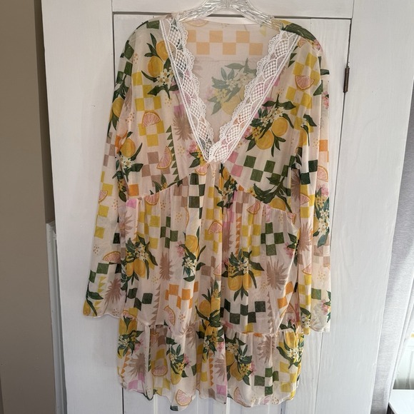 Other - Bathing Suit Cover Up Med Woman Lace V Neck Tropical Vacation Swim Coverup Dress